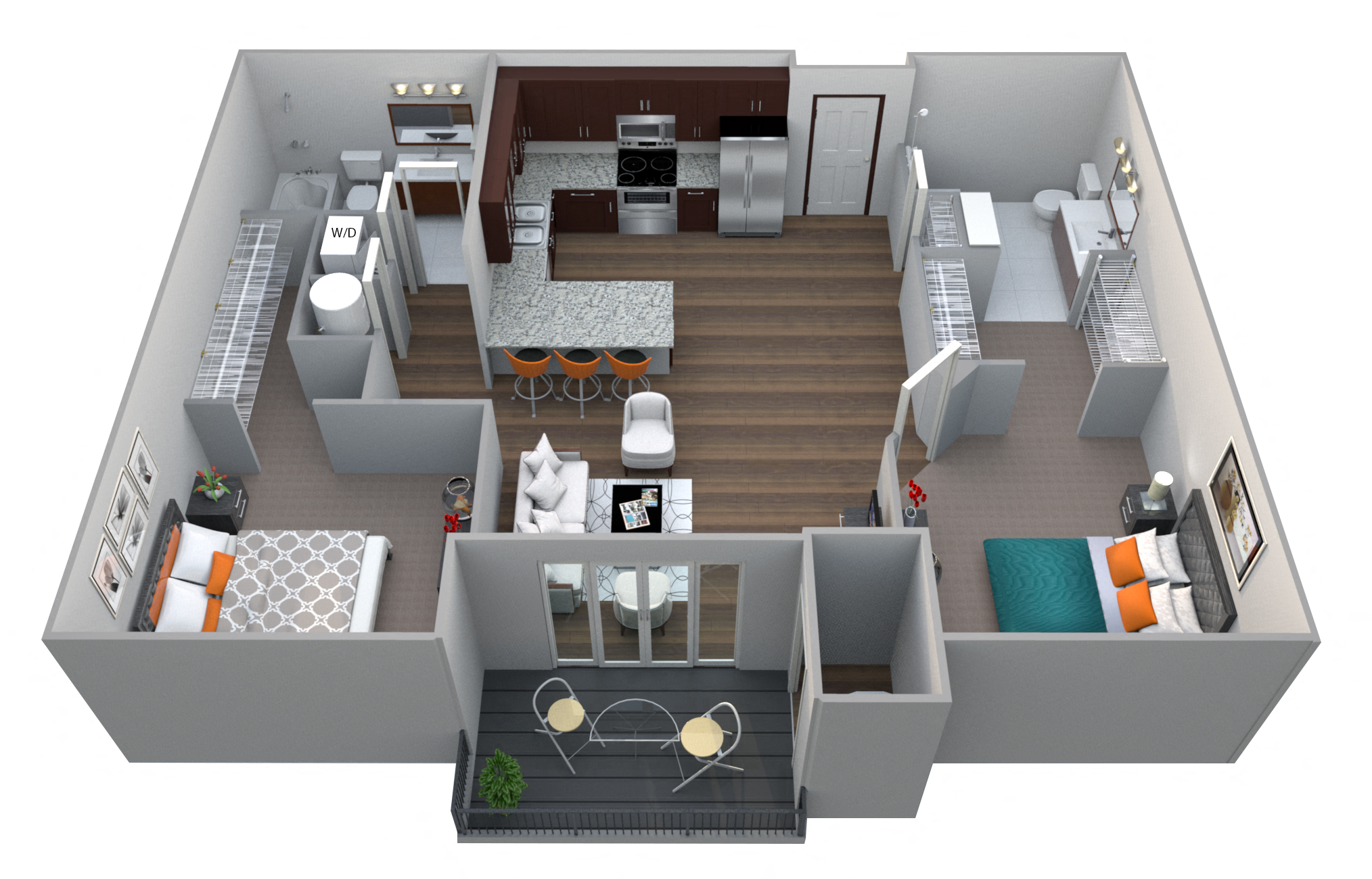 Floor plan for 2 beds, 2 baths, 1084 sqft